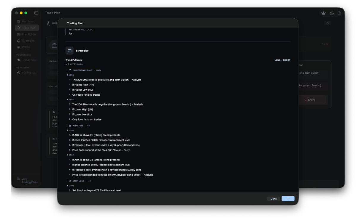 Full Trading Plan document view on Mac