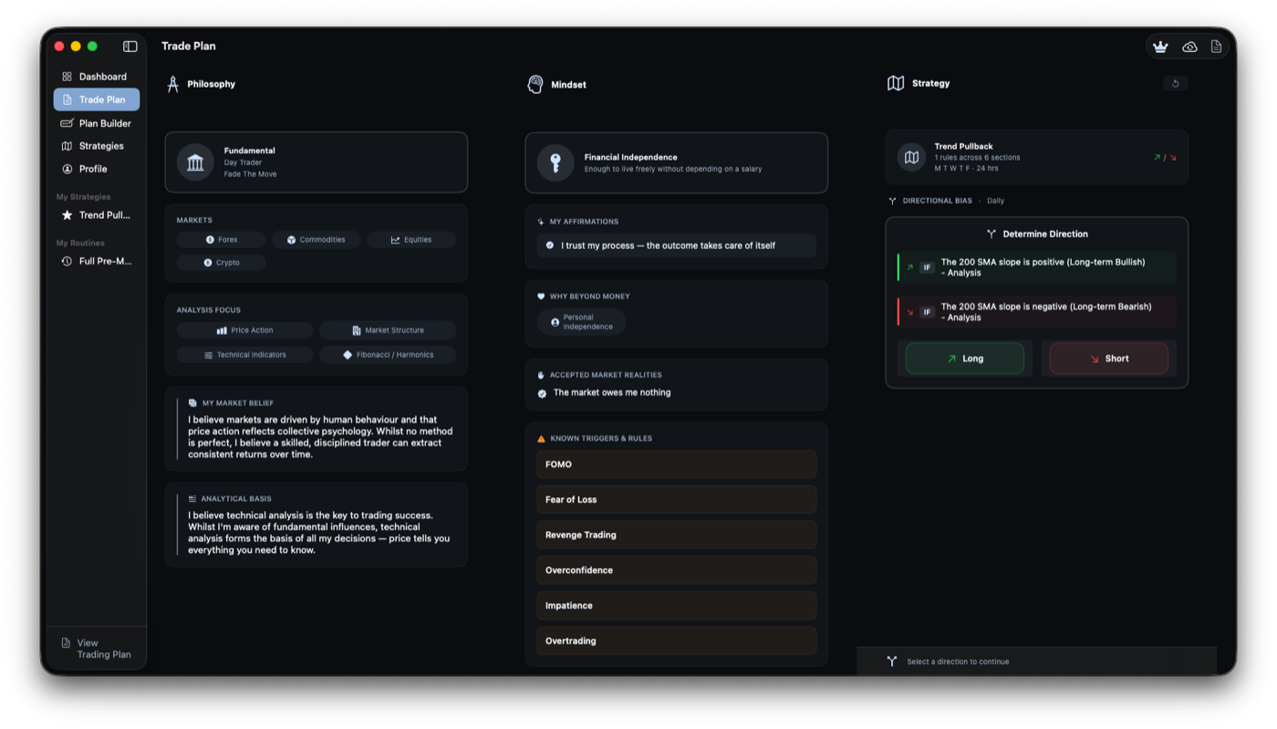 TradingPlan on Mac — Trading Plan Builder view